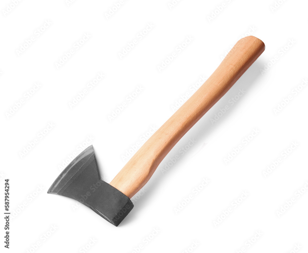 Metal ax with wooden handle isolated on white Metal ax with wooden handle isolated on white