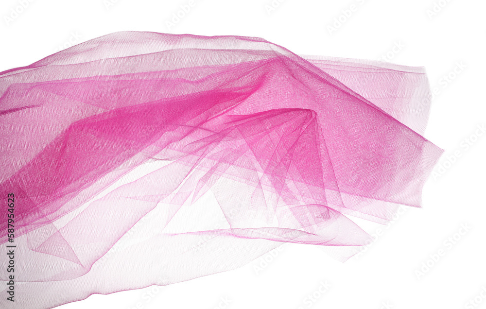 Beautiful pink tulle fabric on white background