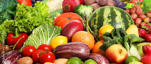 Assortment of fresh vegetables and fruits as background  banner design