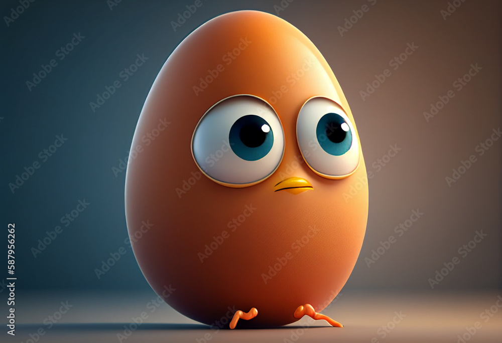 Fototapeta premium Cute brown chicken egg with eyes, 3d rendering. Computer digital drawing. generative ai