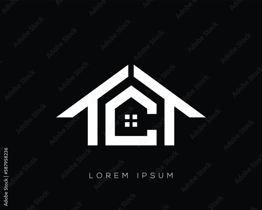 TTC letter home, house, real state  logo design with roofing concept illustration.