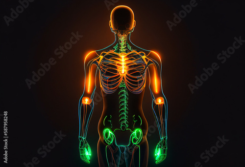 Human body anatomy with highlighted lungs on dark background. 3D Rendering generative ai