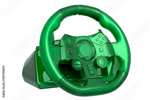 Realistic leather steering wheel in trendy style glassmorphism or frosted glass