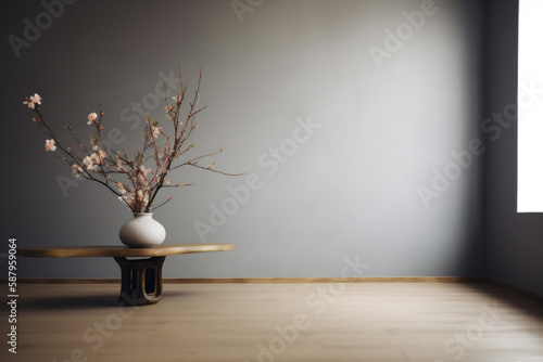 copy design plaster decor home contemporary vase table space interior living wall. Generative AI.
