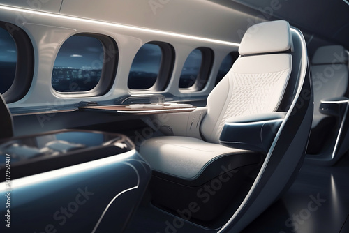 First class business luxury seat for vacations or corporate airplane travel generated by Ai © Rattanapon