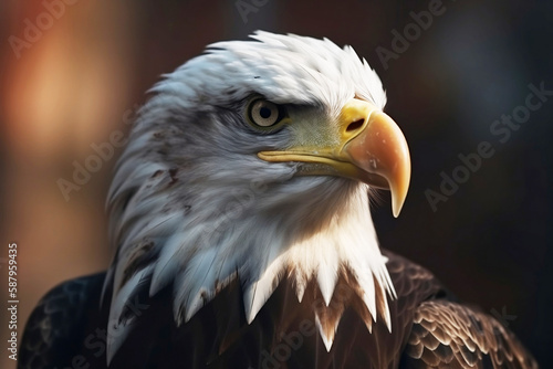 Bald Headed Eagle, close up shot with blurred background generated by Ai