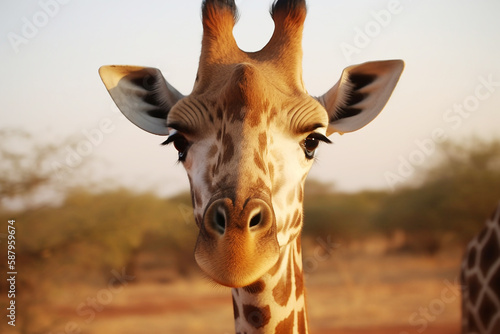 Close up shot of giraffe head portrait generated by Ai © Rattanapon