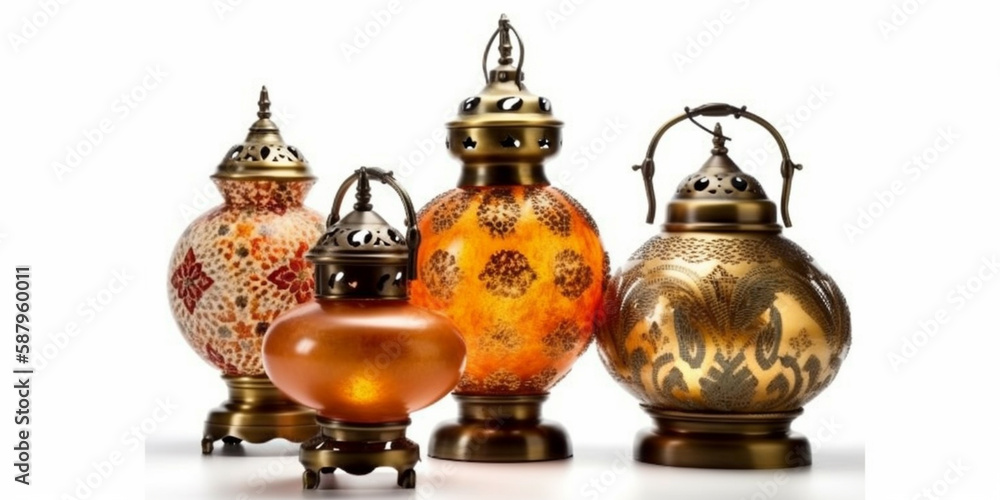 Decorative traditional lamps on white background Generated AI Decorative traditional lamps on white background Generated AI