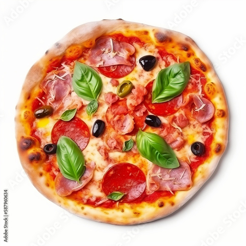 top view of delicious pizza isolated on a white background generated by Ai