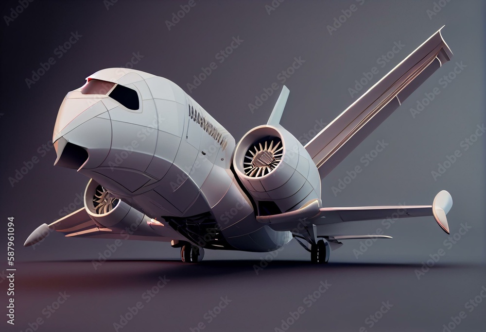A 3D render of an isolated, blank aircraft with wings and a jet engine