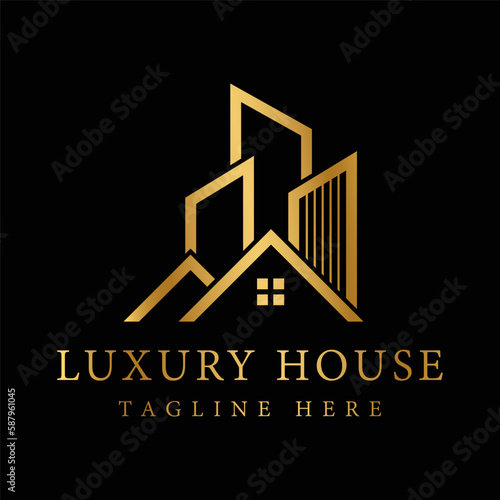 Luxury house logo template with gold color.
