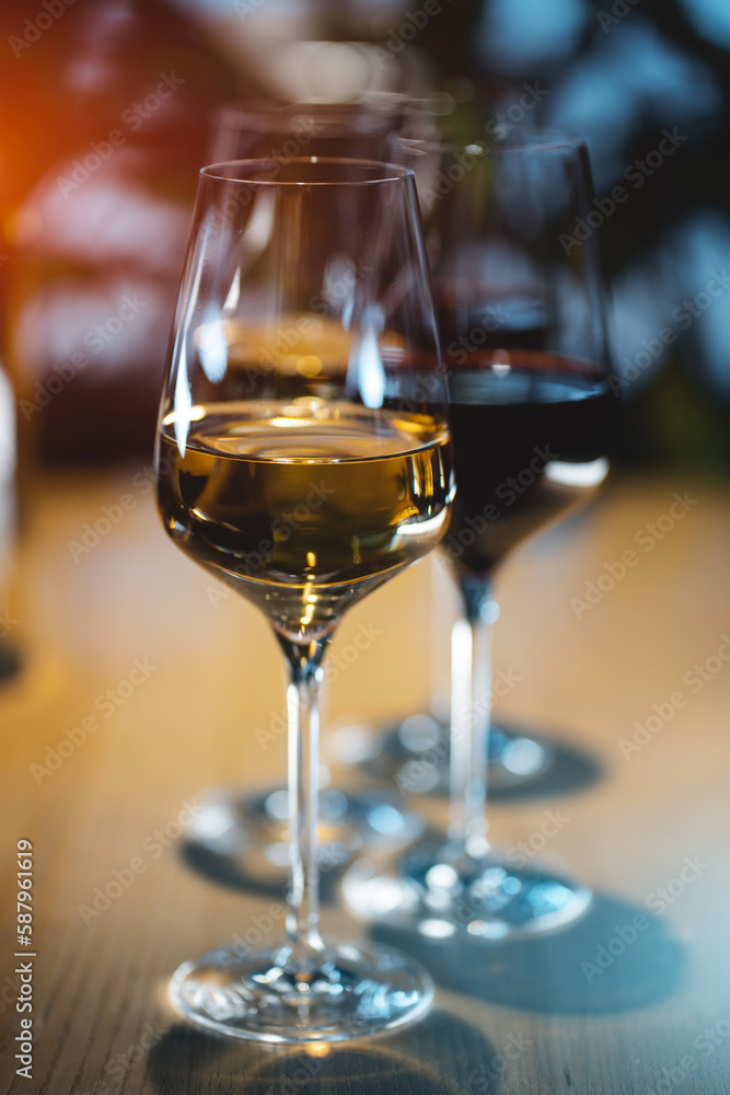 collection of luxury red and white French or Italian wine in bottle and glass collection of luxury red and white French or Italian wine in bottle and glass
