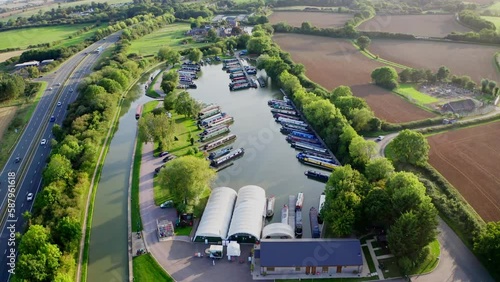 Drone flight over the marina narrow boats