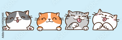 Vector Illustration of Cartoon Cat Head Characters on Isolated Background