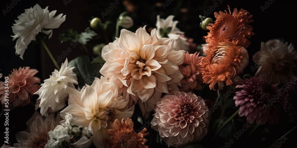 Timeless Blooming Flowers close up Generated AI Timeless Blooming Flowers close up Generated AI