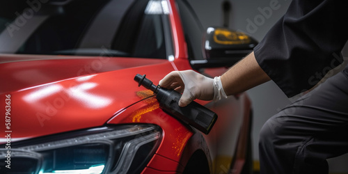Vehicle Paint Thickness Measuring Device on car body Generated AI © bahadirbermekphoto
