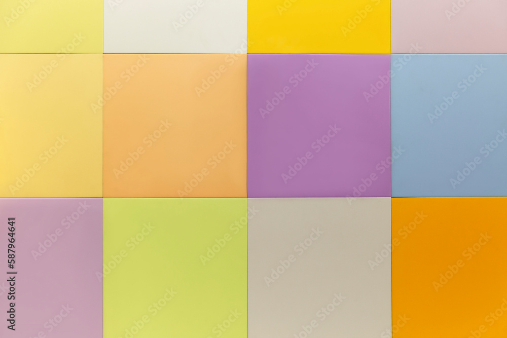 Collage of bright multi-colored ceramic tiles. Modern trends in decor and interior design. Front view. Space for text. Collage of bright multi-colored ceramic tiles. Modern trends in decor and interior design. Front view. Space for text.