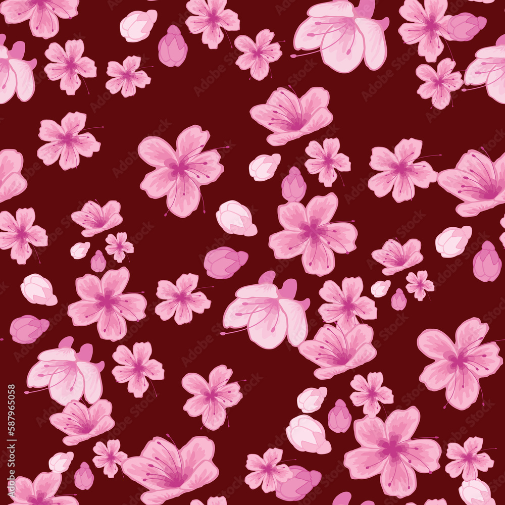 Beautiful Sakura Flower Seamless Surface Pattern Design