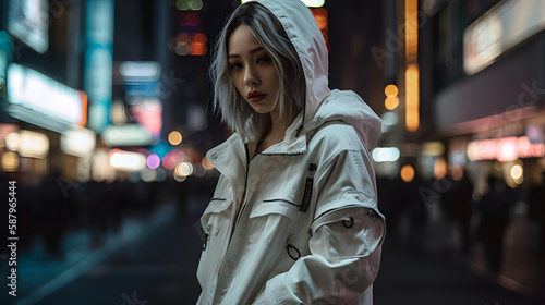 fashionable girl in cyberpunk city