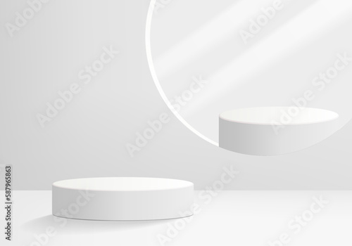 3d background products display podium scene with geometric platform stand to show cosmetic products. Stage showcase on pedestal display white studio