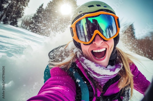 Woman Purple Clothes Selfie Winter Travel Vacation Generative AI