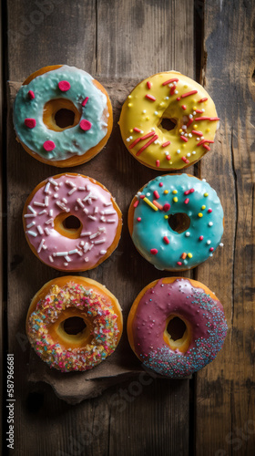 Colorful Donuts in a Rustic Setting