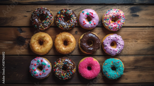 Colorful Donuts in a Rustic Setting