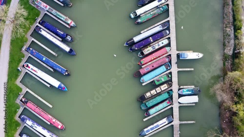 Narrow Boats from above to reveal countryside