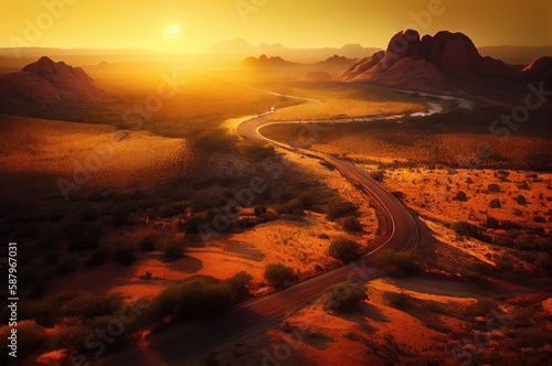 Mountain Desert Region At Sunset Travel Destination Background 002 Generative AI