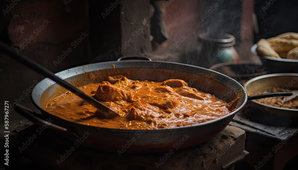 Cooking Butter Chicken in a Pan by generative ai