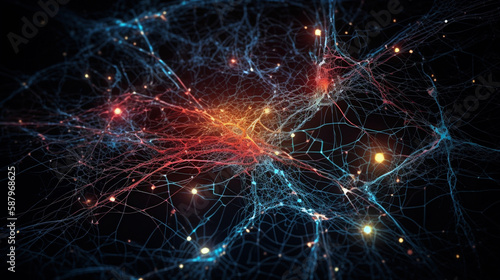 Visualization of artificial intelligence with neural connections, science background. Generative AI