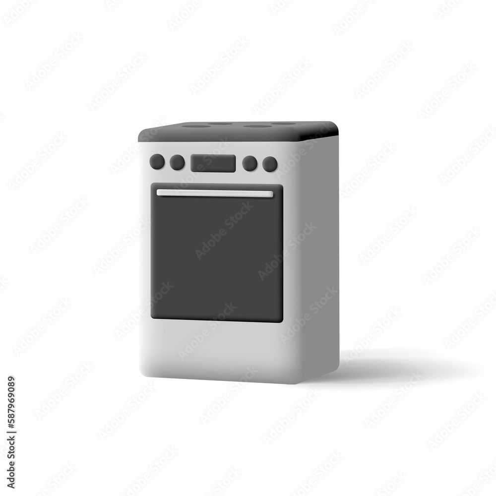 White modern 3D oven with a black induction surface for cooking. Electrical appliance for home, kitchen. Image on a white background. White modern 3D oven with a black induction surface for cooking. Electrical appliance for home, kitchen. Image on a white background.