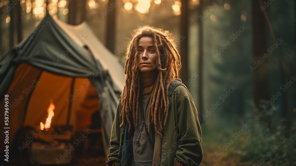 AI Embrace the wild and free spirit of the hippie girl, her flowing rasta locks swaying with the rhythm of the forest, as she finds peace and connection with nature's serenity AI Embrace the wild and free spirit of the hippie girl, her flowing rasta locks swaying with the rhythm of the forest, as she finds peace and connection with nature's serenity