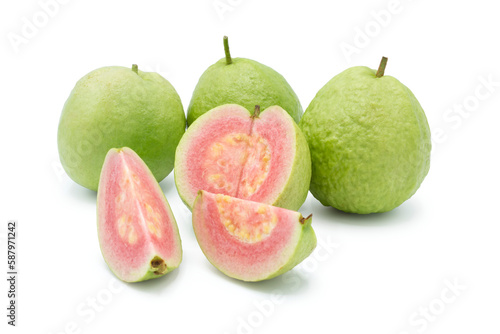 Close up of Pink guava fruits with isolated on transparent background, PNG 