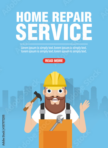 Home repair service concept design flat banner