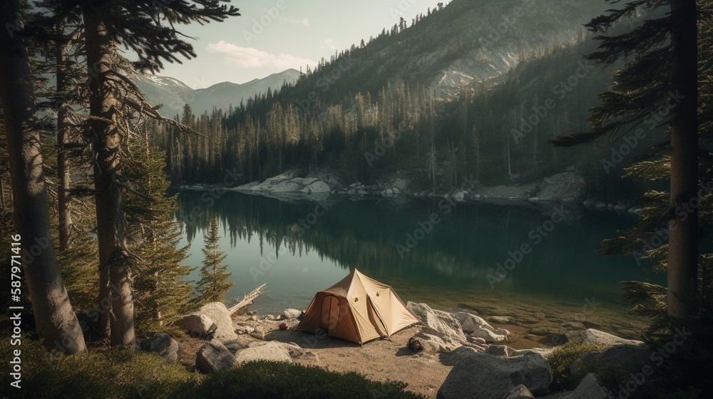 AI Escape to a world of wonder and tranquility with our high-quality camping gear, as you immerse yourself in the breathtaking beauty of dreamlike landscapes under a starry sky