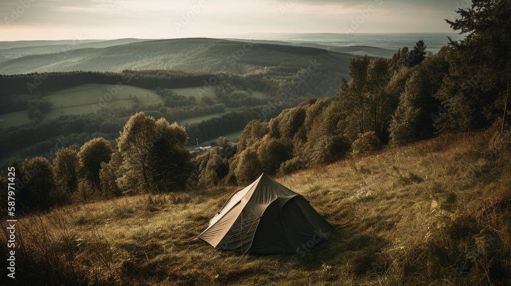 AI Escape to a world of wonder and tranquility with our high-quality camping gear, as you immerse yourself in the breathtaking beauty of dreamlike landscapes under a starry sky