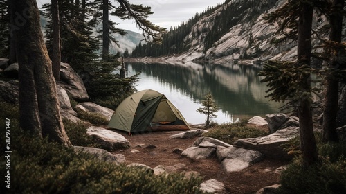 AI Escape to a world of wonder and tranquility with our high-quality camping gear, as you immerse yourself in the breathtaking beauty of dreamlike landscapes under a starry sky