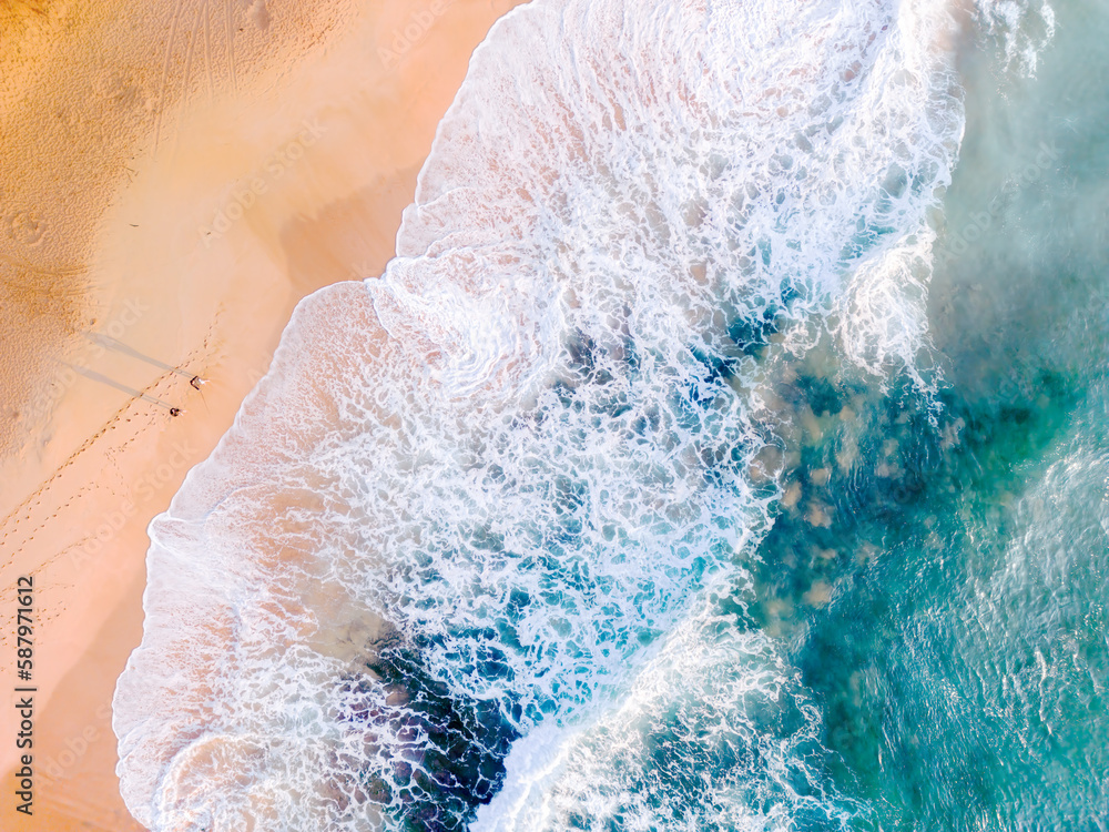 Aerial pastel  of  ocean waves on beach seascape scene