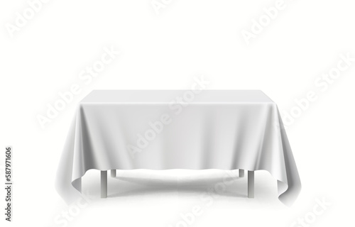 Table with tablecloth art banner, white background. Vector