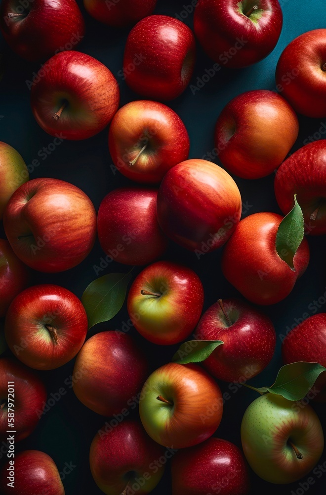 A lot of ripe red apples. Background design with fresh apples. Generative AI. A lot of ripe red apples. Background design with fresh apples. Generative AI.