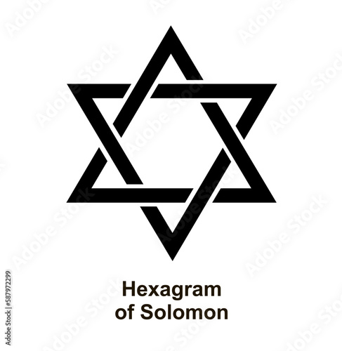 Solomon Hexagram. The Star of David. Black glyph icon. Magen David. Six-pointed geometric star. State symbol of Israel.