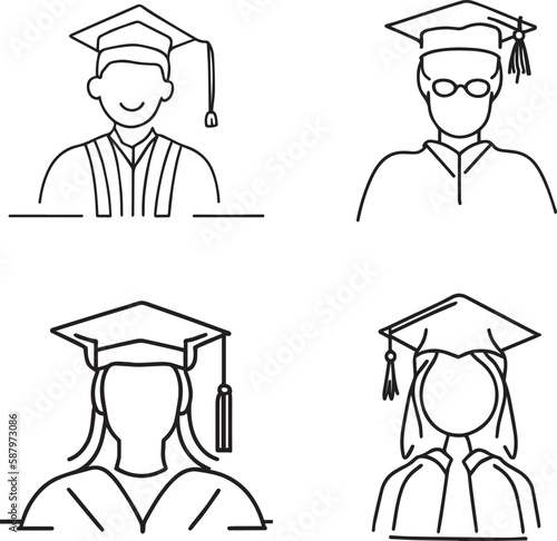 Vector set of collection graduation character line art