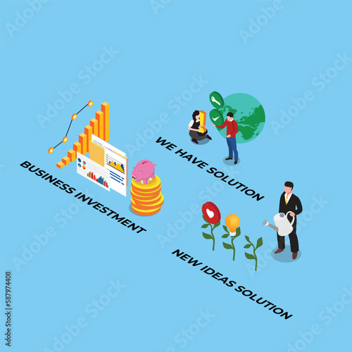 Business investment ideas and solution isometric 3d vector illustration concept for banner, website, illustration, landing page, flyer, etc.