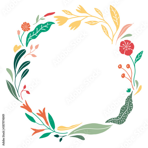 Floral wreath graphic design. Leaf, flower, isolated vector illustration. Spring, summer, art deco, mothers day, decoration. 