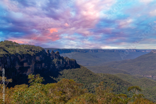 View of Echo Point Blue Mountains three sisters Katoomba Sydney NSW Australia