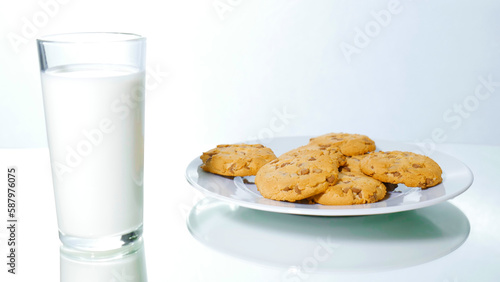 milk and cookies on the white background
