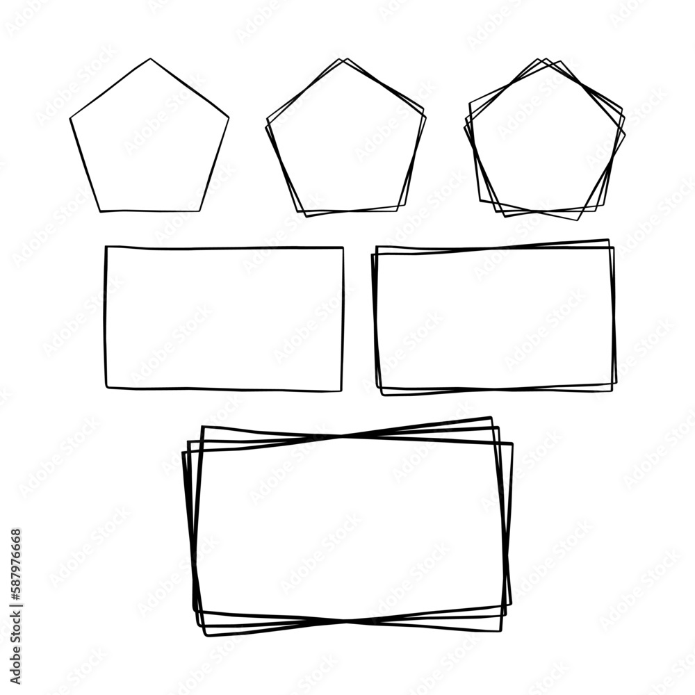 Basic black line doodle blank frame on white background. Pentagon and Rectangle. Single Double and Triple. Vector illustration. Basic black line doodle blank frame on white background. Pentagon and Rectangle. Single Double and Triple. Vector illustration.
