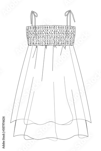Vector top fashion , woman set technical drawing, flat, template, sketch. Jersey or woven fabric , white color