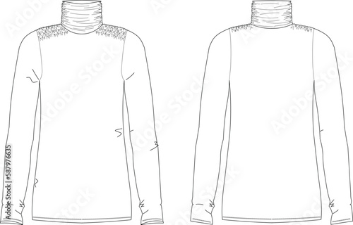 Vector top fashion , woman set technical drawing, flat, template, sketch. Jersey or woven fabric , white color